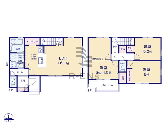 【間取り】 | 練馬区大泉学園町３丁目　新築戸建て | ライフスタイルに合わせて4LDKへ間取り変更も可能です