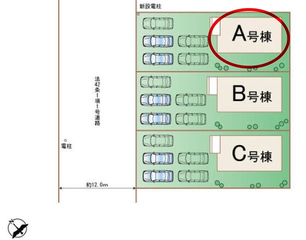 ハートフルタウン 前橋市広瀬町3丁目1番　Ａ号棟の区画図|駐車場並列３台ご用意しています！最大5台ＯＫ！
前面道路も広く車の出し入れもしやすいです！
