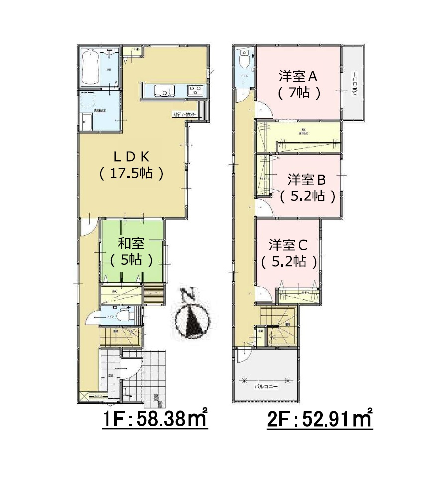 福岡市城南区樋井川6丁目第1-3棟（3号棟）の間取り|全居室収納付きで便利です。