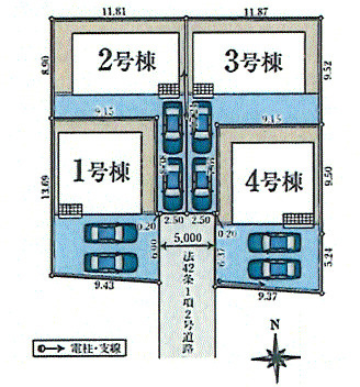 武蔵村山市大南5丁目　新築戸建全4棟の区画図