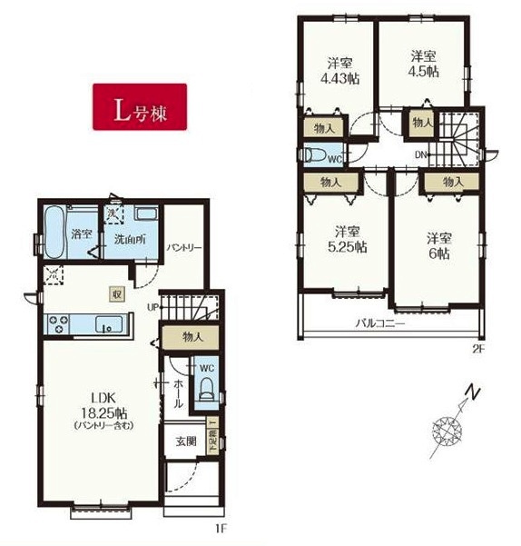 東村山市恩多町3丁目・全12棟　新築一戸建　L号棟の間取り|【全12棟・L号棟】南向きのLDK18.25帖、全居室2面採光の4LDK!