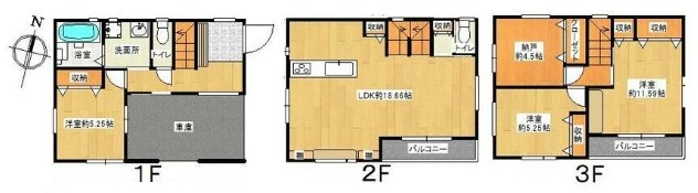 三郷市寄巻　新築戸建　全1棟の間取り|駐車2台OK！庭のある3階建て新築で、ワンランク上の毎日を。