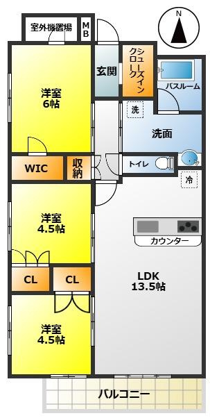 【パレステージ本川越】日照通風に優れた角部屋！の間取り|3LDKにウォークインクローゼット、シューズクロークのある収納充実の物件です