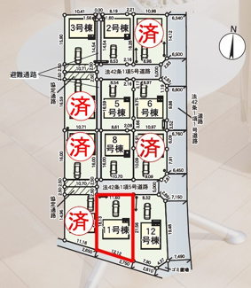 【区画図】 | 油井小学校・安達中学校区　GRADLE GAEDEN 二本松市油井　第５　全１２棟　１１号棟 | 【区画図】１１号棟　駐車スペース３～４台と広々しています。