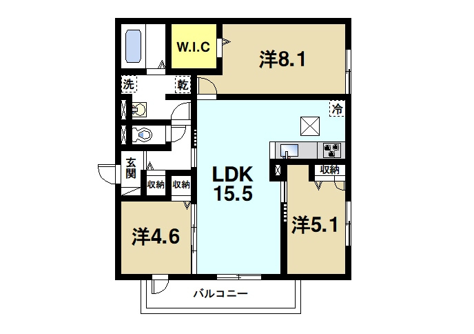 Villa Calmaの間取り|3LDKの間取りになります