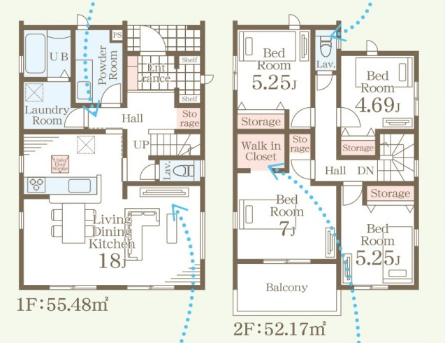 【新築戸建】館林市第3西高根町の間取り|■間取り図（1号棟）｜敷地面積：230.75㎡（約69.8坪）　建物面積：107.65㎡（約32.56坪）