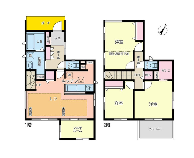 【間取り】 | 和光市南1丁目　中古一戸建住宅　（成増店） | リビングには足元から暖かな床暖房がついております。
※図面を基に作成しています。現況と異なる場合は現況を優先いたします。
