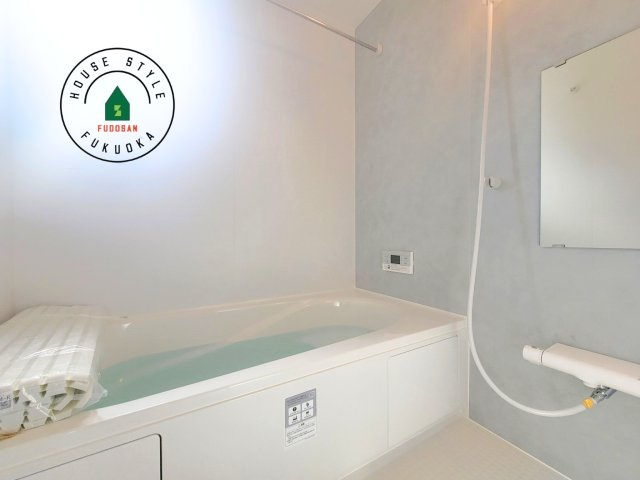 糟屋郡志免町志免2丁目第7-1棟（1号棟）の内観：施工例|1日の疲れを癒してくれる広々バスルーム。雨の日のお洗濯にも大活躍な浴室乾燥機付です！