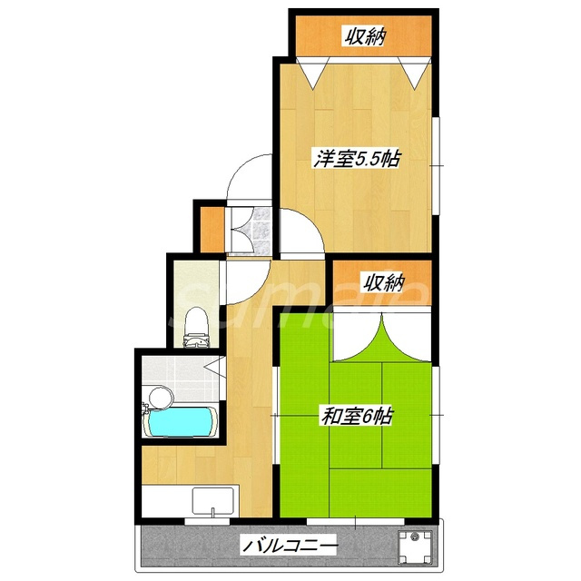 第１０オカダビルの間取り|２Kタイプ　風通し良く　ベランダ広いです☆
