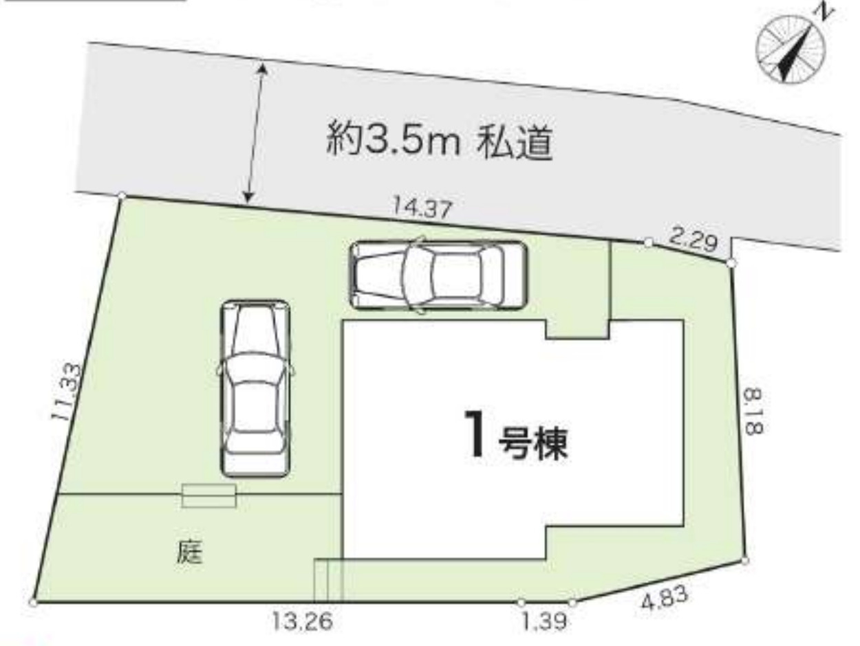 横浜市南区六ツ川３丁目 新築戸建て【仲介手数料無料】カースペース2台の区画図