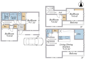 【土地図＋建物プラン例】 | 建物参考プラン(4LDK、延床面積117.38㎡、建物価格3,000万円)
