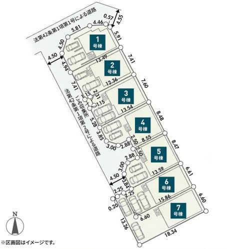 綾瀬市寺尾釜田1丁目新築戸建て　第1-3号棟の区画図|配置図「綾瀬市寺尾釜田1丁目新築戸建て」