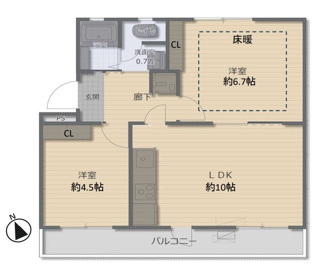 【間取り】 | 狭山台団地２街区 14号棟 | 2LDK／専有面積:48.93ｍ2／バルコニー面積:9.20ｍ2