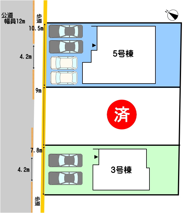 碧南市岬町の地図|5号棟　並列駐車4台