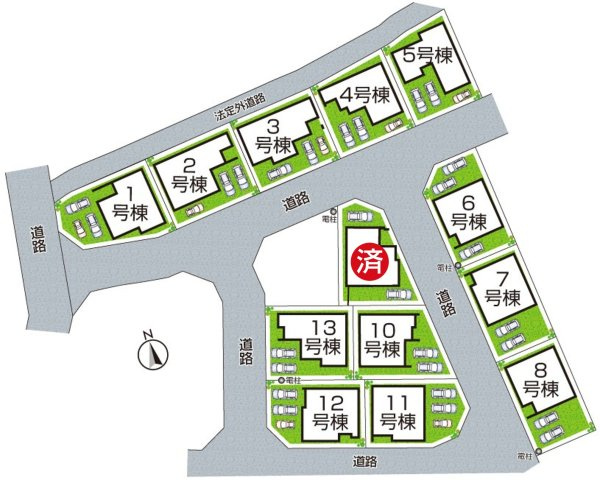 大津市雄琴　第2期　新築一戸建ての区画図|全14区画