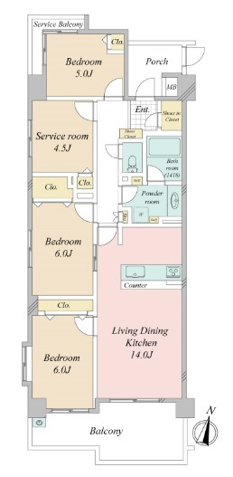 【間取り】 | レーベンハイム志村プレノルガール | 南西角部屋なので、陽当たり・通風良好です！