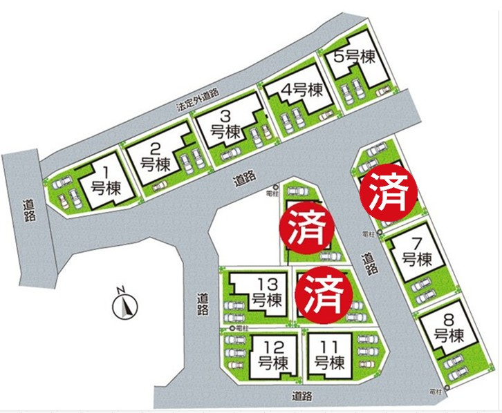 大津市雄琴　第2期　新築一戸建ての区画図|全9区画