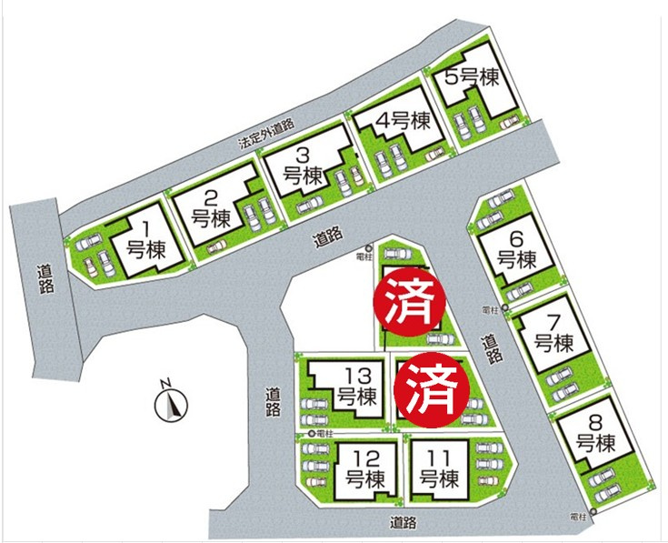 大津市雄琴　第2期　新築一戸建ての区画図|全14区画
