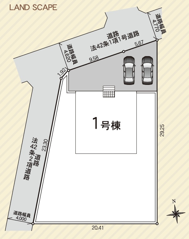 【Cradle Garden】　猿島郡五霞町小手指　第１　全1邸の区画図|並列2台駐車可