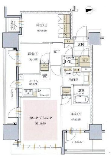 グランドメゾンオカチマチコウエンの間取り|13階部分・南東角部屋住戸につきまして日当たり・通風・眺望良好