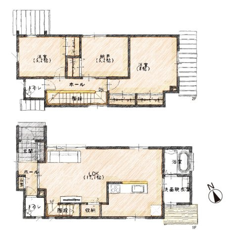 【間取り】 | ライフフィールド岸城町　13号地 | シンプルさが心地よい2SLDKプラン！必要な箇所に収納を設けており、お部屋をスッキリ広々使えます。