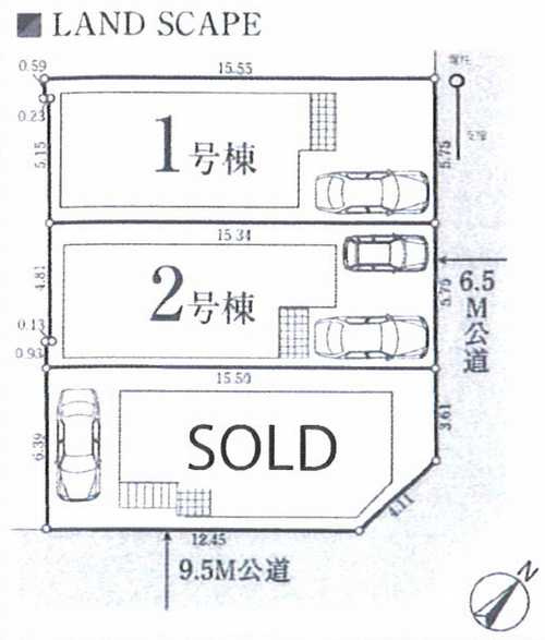 横浜市戸塚区戸塚町　新築戸建全3棟　1号棟の区画図