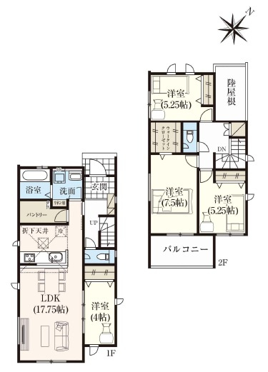 安城市赤松町4期　新築分譲住宅　全2棟　1号棟の間取り