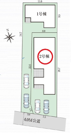 知立市来迎寺町　新築分譲住宅　全2棟　２号棟の区画図