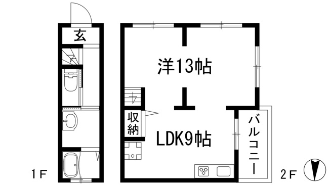 【間取り】 | 鼓が滝1丁目テラスハウス（2階部分）