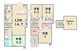 【外観】 | 西京区川島三重町 | 《1号地》価格：6980万円　土地面積：118.29平米　延床面積：96.26平米（1F：50.92平米　2F:45.34平米）