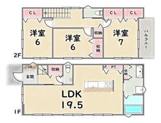 【間取り】 | 西京区川島三重町 | 《6号地》価格：7980万円　土地面積：158.80平米　延床面積：97.70平米（1F：49.68平米　2F:48.02平米）