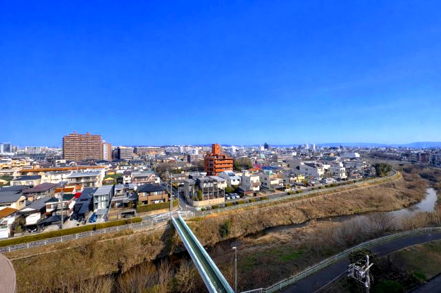 ライオンズマンション京命の展望|【北側眺望】川と街並みを望む眺望