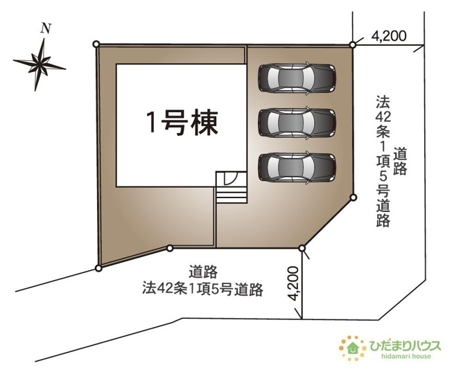 【区画図】 | 常総市東野原第1　新築戸建 | 急な来客時にも安心な、並列駐車3台まで可能です(^^♪
