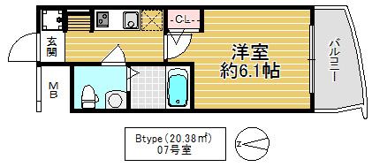 東大阪市高井田本通７丁目の賃貸マンションの間取り