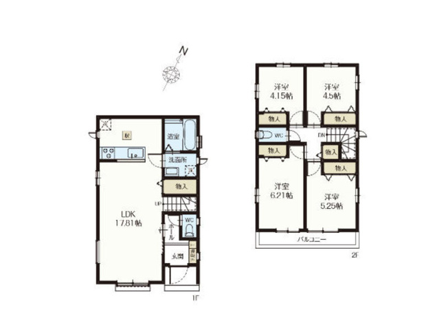 【間取り】 | 新座市石神4丁目　新築一戸建住宅　全13棟　(保谷店) | 1-C号棟/対面式キッチンとリビングイン階段のある住まい。ご家族との仲も自然と深まりそうです。※図面を基に作成しています。現況と異なる場合は現況を優先いたします。