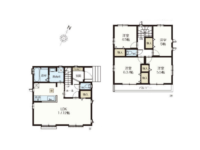 【間取り】 | 新座市石神4丁目　新築一戸建住宅　全13棟　(保谷店) | 1-D号棟/水回りがまとまり家事効率のよい間取り。収納も各居室に備えています。※図面を基に作成しています。現況と異なる場合は現況を優先いたします。