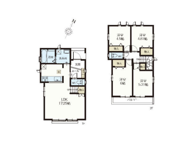 【間取り】 | 新座市石神4丁目　新築一戸建住宅　全13棟　(保谷店) | 1-E号棟/対面式キッチンとリビングイン階段のある住まい。ご家族との仲も自然と深まりそうです。※図面を基に作成しています。現況と異なる場合は現況を優先いたします。