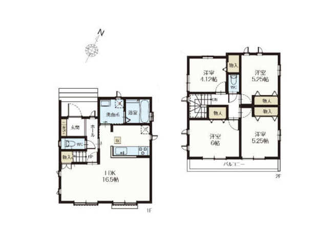 【間取り】 | 新座市石神4丁目　新築一戸建住宅　全13棟　(保谷店) | 1-K号棟/水回りがまとまり家事効率のよい間取り。収納も各居室に備えています。※図面を基に作成しています。現況と異なる場合は現況を優先いたします。