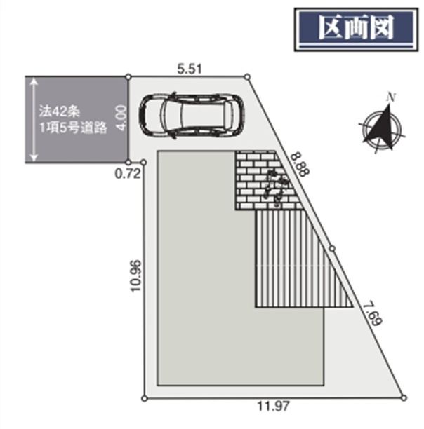東村山市萩山町2丁目・全1棟　新築一戸建　～大空間リビング～の区画図|駐車1台可能です。