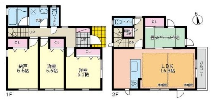 瀬谷区五貫目町戸建ての間取り|3LDK＋Sで全居室収納があり使いやすい間取りです♪畳スペースもあるので、お昼寝や子供の遊びのスペースなど色々な使い方が出来そうですね♪
