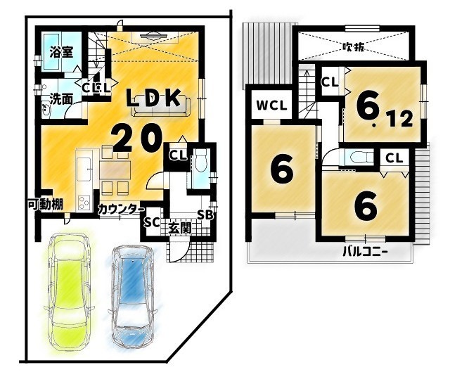 松ヶ崎小竹薮町　建築条件無土地の土地図＋建物プラン例