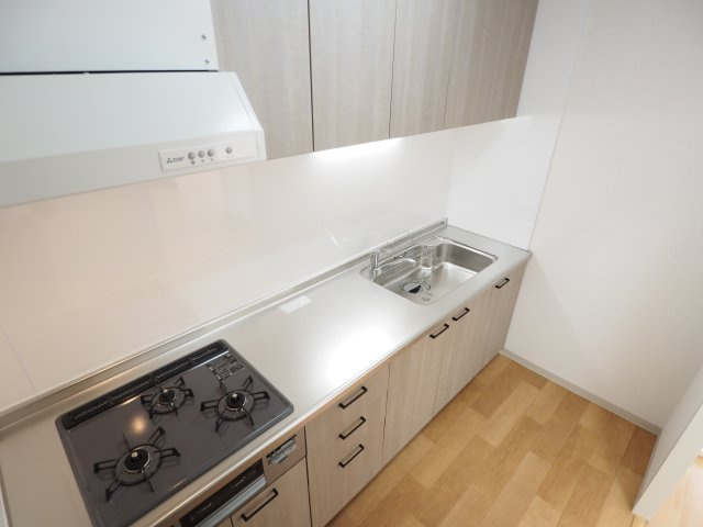 引き戸、収納豊富なシステムキッチン