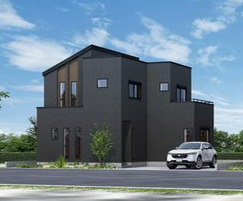 タマタウン一宮東町１号棟　新築戸建ての完成予想図|落ち着いた色合いが街並みに映える、重厚感のある洗練された外観デザイン。