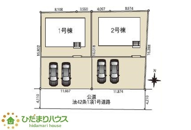 【区画図】 | ひたちなか市磯崎町第3　新築戸建　2号棟 | 駐車スペース2台分！