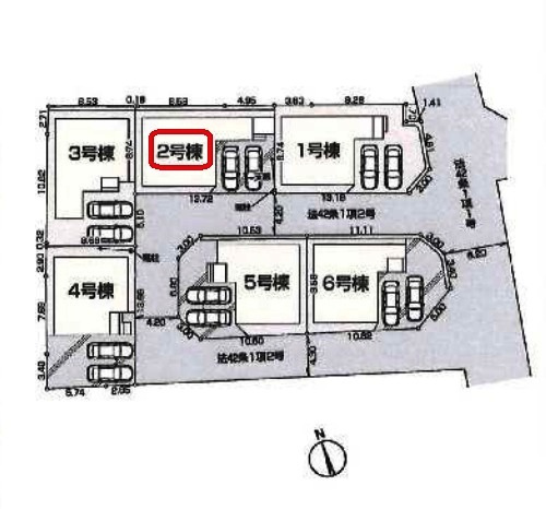 所沢市上新井1丁目・全6棟　新築一戸建　2号棟の区画図|【全6棟・2号棟】土地面積120.10平米（約36.33坪）