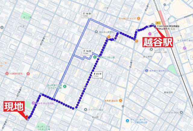 越谷市赤山町３丁目の売地の地図