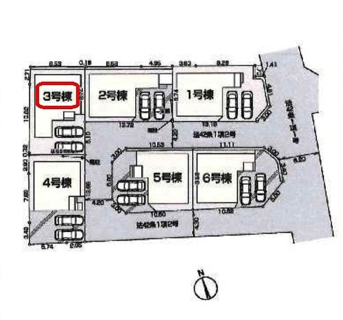 所沢市上新井1丁目・全6棟　新築一戸建　3号棟　の区画図|【全6棟・3号棟】土地面積120.10平米（約36.33坪）