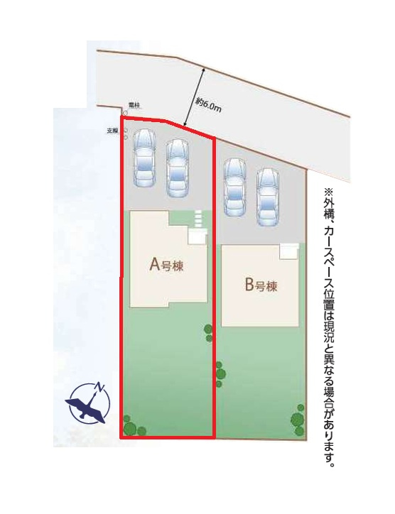 ハートフルタウン 　ひたちなか市足崎1474番　Aの区画図|並列駐車可能です。内覧、他の物件と合わせての現地ご案内も可能です！HPから、またお電話でも、お気軽にお問い合わせください。