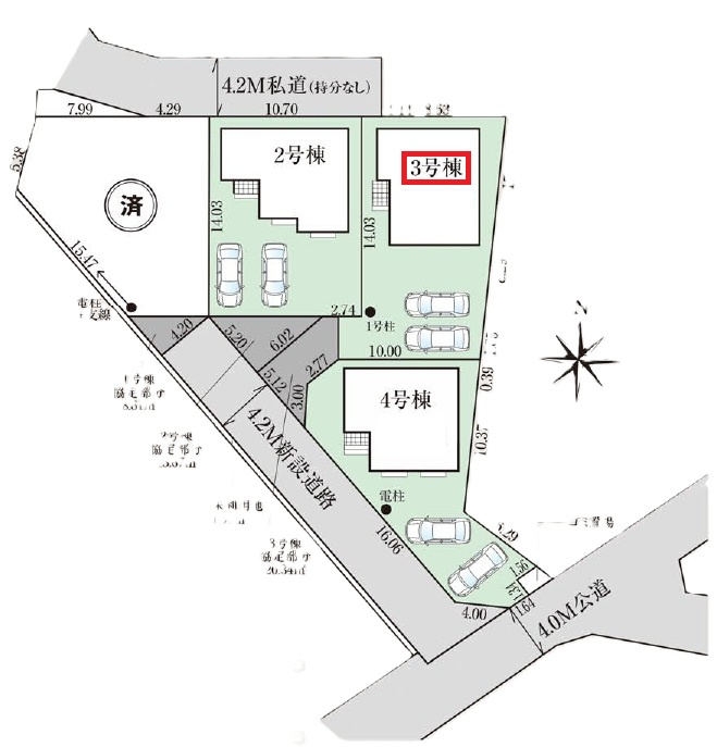 飯能市双柳・全4棟　新築一戸建　3号棟　～並列駐車2台可～の区画図|【全4棟・3号棟】
並列駐車2台可能です。