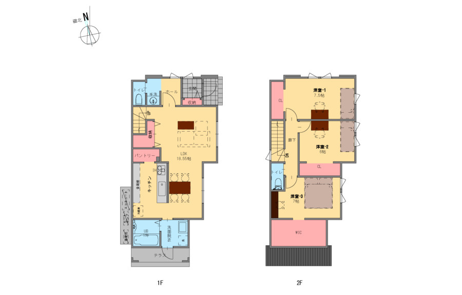 南国市大そね甲未使用一戸建ての間取り|ゆとりある3LDK。WICやパントリーのある収納力◎の間取りです。